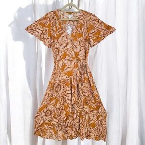 Floral Wrap Midi Dress in Mustard